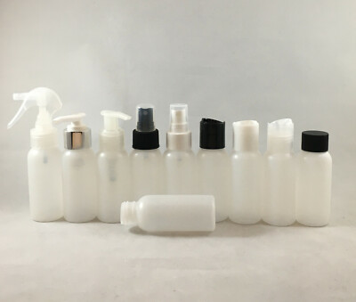 Natural HDPE 2oz Cosmo/Imperial Plastic Bottles w Pump Spray/Atomizer OR Cap