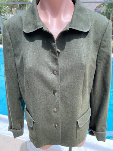 Talbots Petites size 14 14P Vintage German style Army Green Blazer Jacket