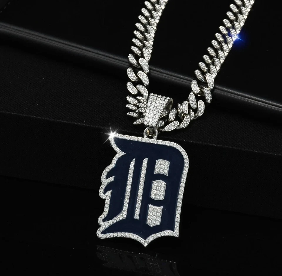 DETROIT TIGERS NECKLACE Silver Bling Baseball Pendant /24" Cuban Chain - Image 2 of 3