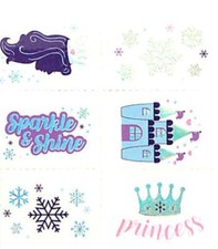 WINTER PRINCESS SPARKLE TEMPORARY KIDS TATTOOS BIRTHDAY PARTY GIFT BAGS 72 PCS