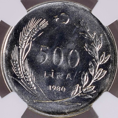 TURKEY. 1980, 500 Lira, Silver - NGC PF66 - Top Pop 🥇RARE Lettered Edge Proof - Picture 5 of 5