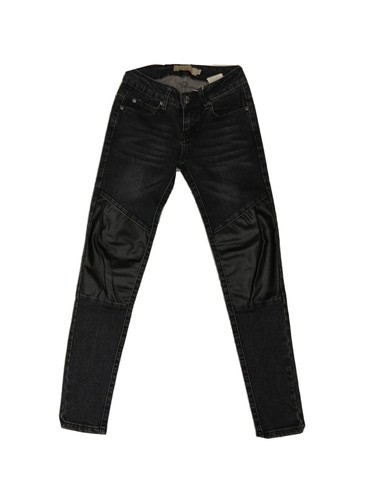 JEANS DONNA ARTIGLI 5 TASCHE CON INSERTI IN ECOPELLE NERO | eBay