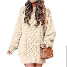 Anrabess Oversized Cable Knit Sweater Dress Women’s Small Chunky Knit Irish