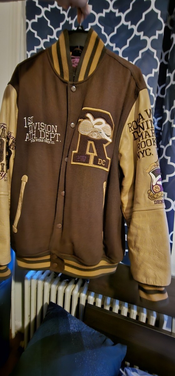 Rocawear Vintage Varsity Jacket 2XL Leather Sleeves With Rocawear Vintage Varsity Jacket 2XL Leather Sleeves With