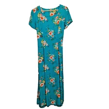 Vintage 1990s Ivy Collection Dress Size 10 Long Blue Floral Spring Tie Back Zip