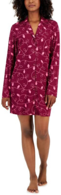 Jenni Women's Notched-Collar Long-Sleeve Sleepshirt, Red, XS
