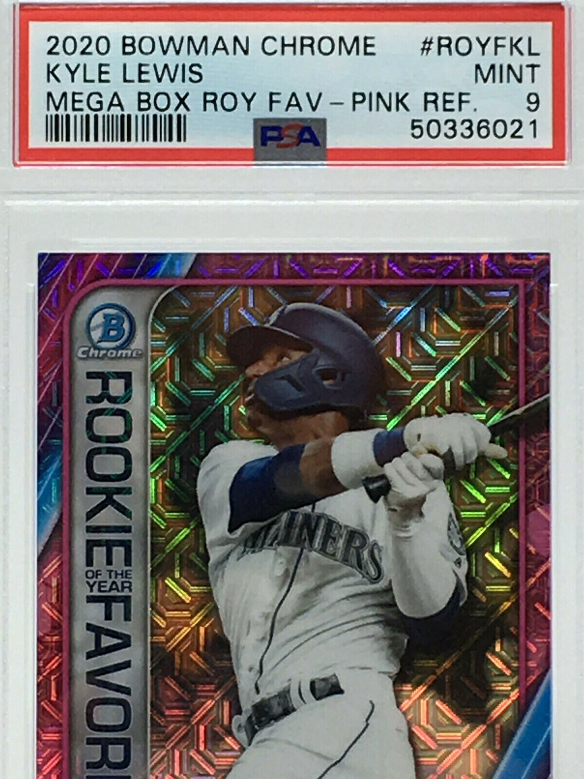 2020 Bowman Chrome #ROYFKL Kyle Lewis Pink Refractor #129/199 view 2