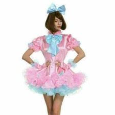 lockable Pink Sissy maid satin dress Tailor-made