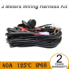3 Meters Wiring Harness Switch Kit Waterproof 12V/24V for Offroad Work Light Bar