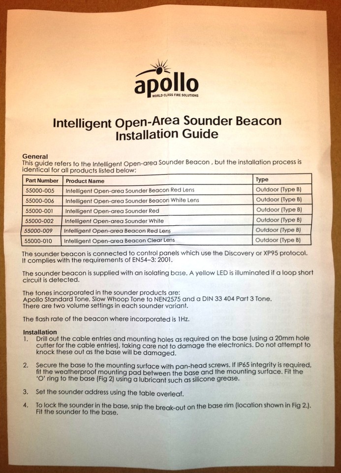 4 x Apollo XP95 Open Area Sounder With Isolator Weatherproof 55000-001 ...
