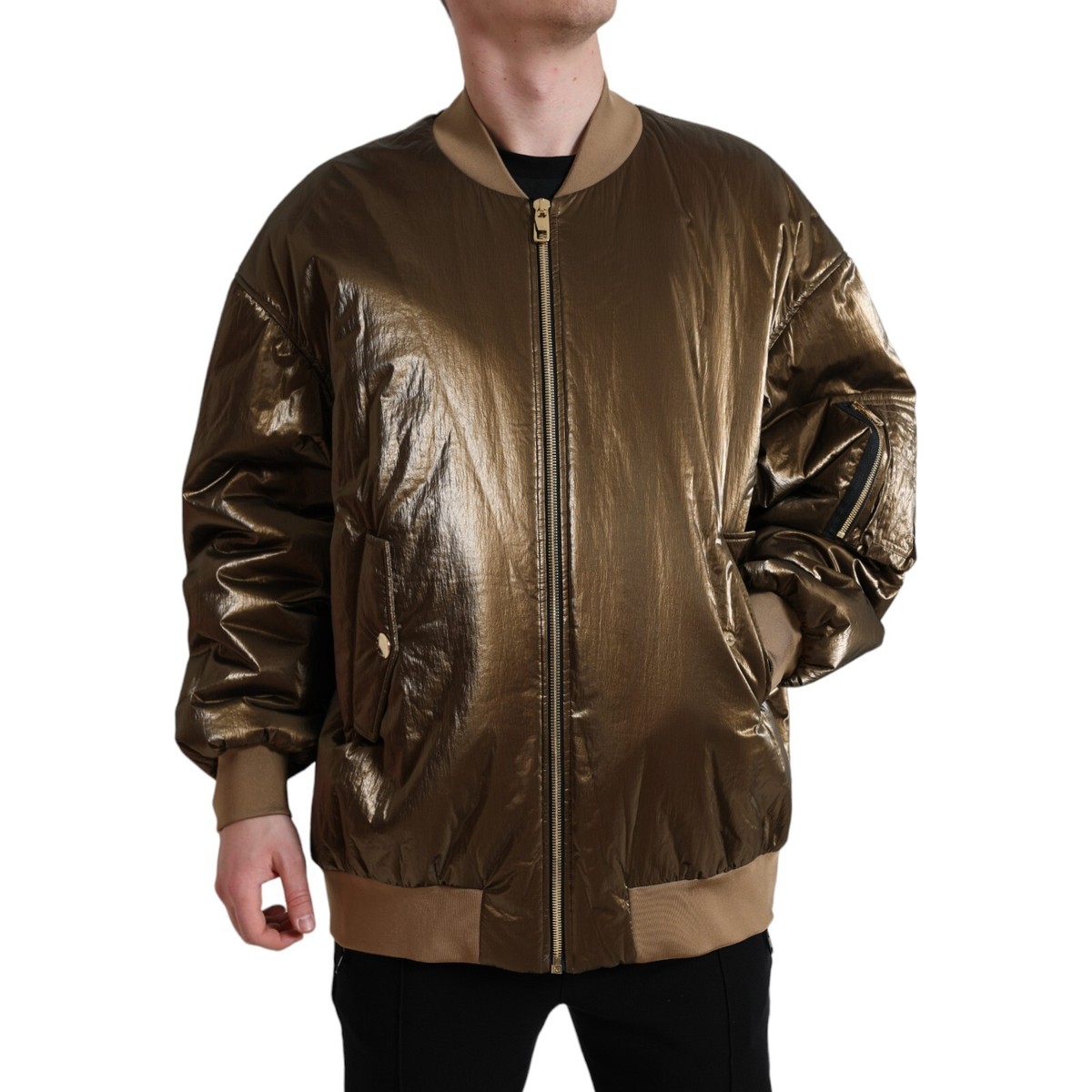 DOLCE & GABBANA Jacket Bronze Nylon Full Zip Men Bomber IT54