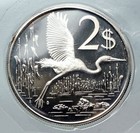 1974 Cayman Islands 4.0cm Old Great Blue Heron Bird Proof Silver $2 Coin i85743