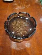 VINTAGE DARK BROWN MCM GLASS ASHTRAY 7"