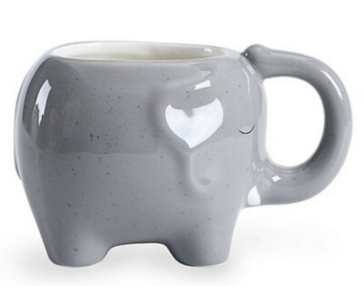 Elephant Shape Grey Mug Gift set coffee tea 3D glass Cute kids