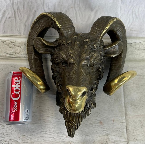 3D Wall Mounted Hot Cast Bronze Ram Ram's Head Bust Sculpture Decor Signed Barye - Picture 2 of 11