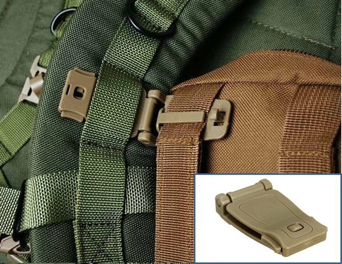 2pcs 26mm Khaki MOLLE Clip Webbing Strap Buckle Connector Join Army  Rucksack Bag