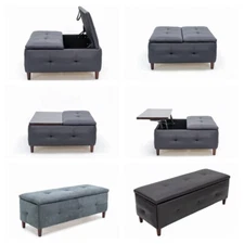 Panana Ottoman Storage Bench Footrest Seat Toy Boox with Sponge & Wood Legs