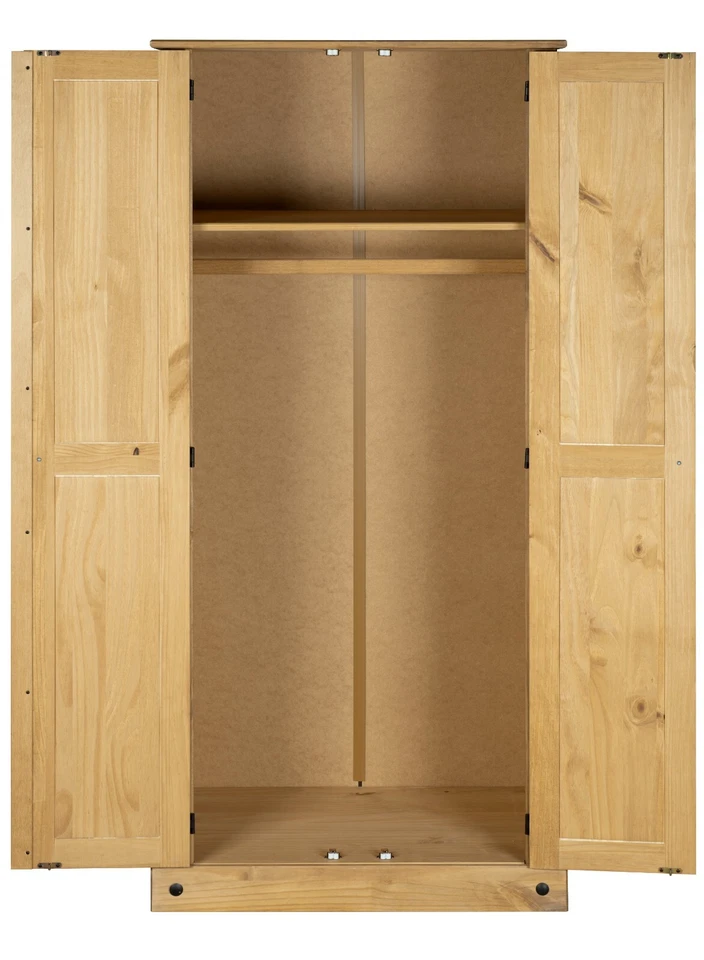 Corona Wardrobe 2 Door Bedroom Solid Mexican Pine Wood Flat Top - Image 3 of 4