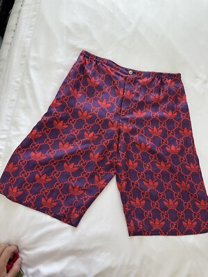 New Gucci X Adidas GG/Trefoil Print Silk Twill Men's Shorts