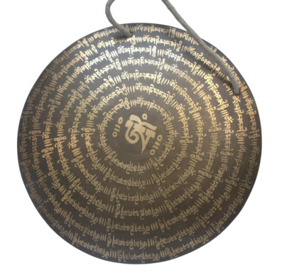 22 inches Tibetan Mantra Carved Gong, Sound Therapy, Yoga, Handmade Healing Gong