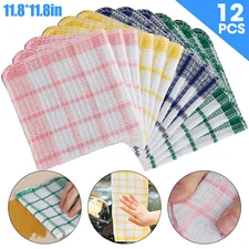 12 Pcs Kitchen Dish Cloth Cotton Super Cleaning Towel Plaid Washing Rag Reusable