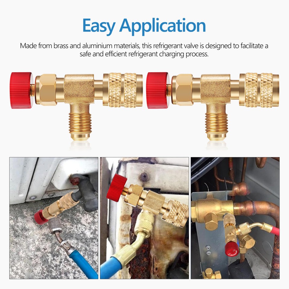 2pcs Air Conditioner Charging Valve Safety Adapter R22 R410 Refrigerant