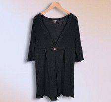 J Jill Black Linen Button Cardigan Sweater L Large