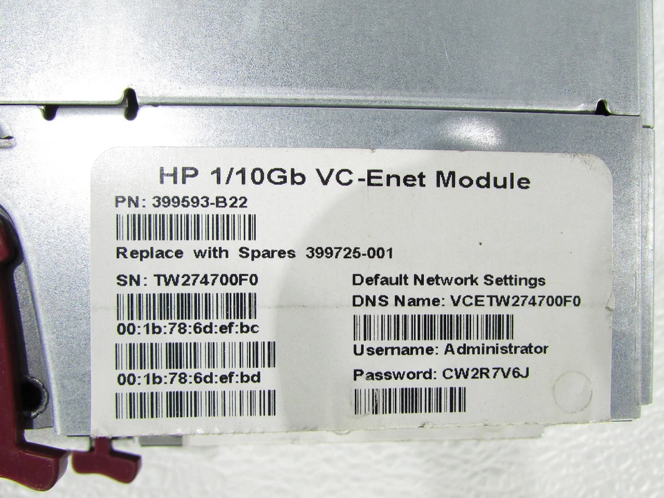 LOT OF 2 HP 1/10 VC-GB ENET MODULE P/N 3995933-B22 VITUAL CONNECT ETHERNET - Image 3 of 4