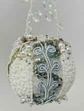 Vintage Ornate Push Pin Christmas Ornament Ribbon Sequins Beads Faux Pearls