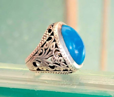 Natural Nishapur Turquoise Ring Blue Feroza Hand made Classical Ring Men's wear