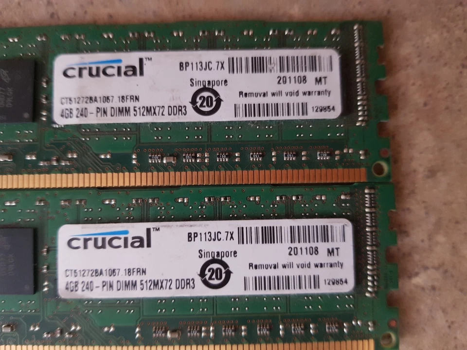 8GB (2X4GB) MICRON MT18JSF51272AZ-1G1D1ZE PC3-8500E DDR3 SERVER RAM MEMORY  L1-9 - Image 2 of 4