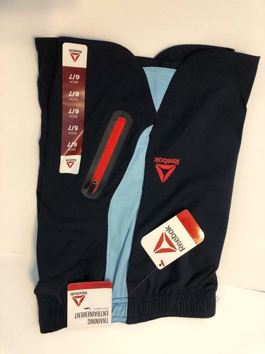 REEBOK Athletic Boys Gym Shorts Zipper Pocket Drawstring Size S (6-7) NAVY, NWT - Picture 2 of 7