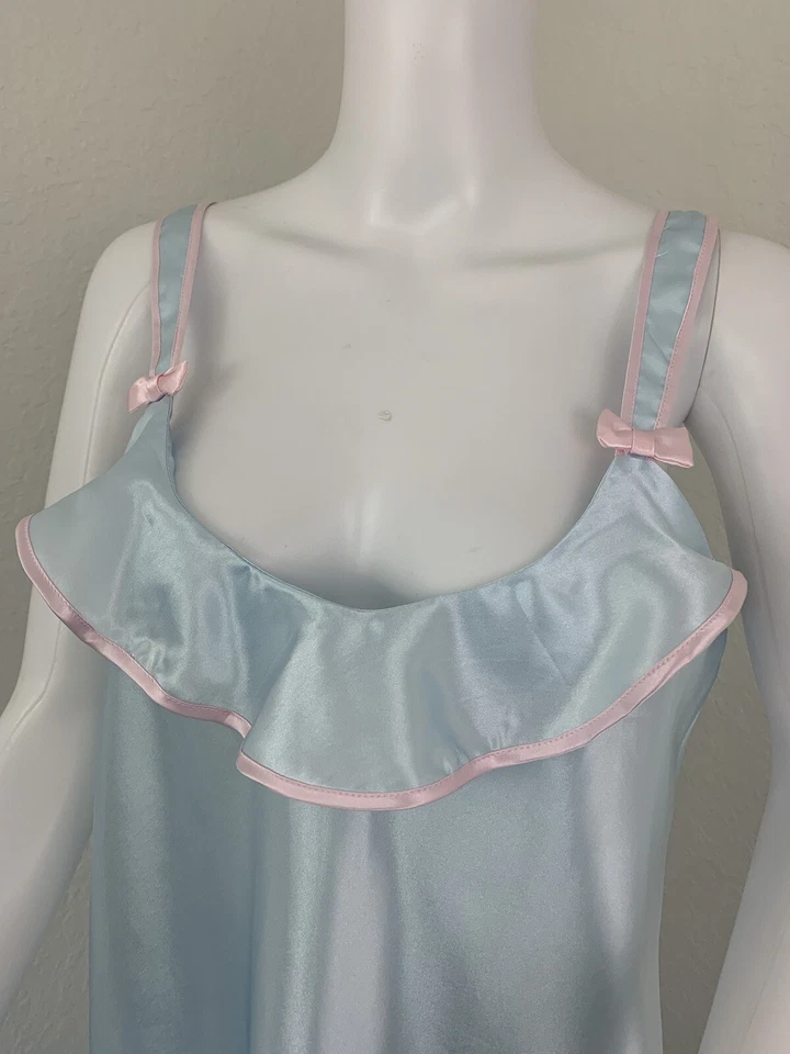 Camisón DE COLECCIÓN ROBERT LOUIS Talla L Mezcla Seda Bebé Muñeca Azul Satinado Rosa Lazo Foto 4 de 4
