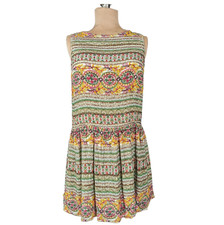 Anthropologie Hemant & Nandita 2 Petite Silk Floral Dress Beads Boho Indian