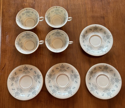 Castleton China Caprice Cup & Saucer Sets Blue Florals Gold Trim Set Of 4 USA - Picture 6 of 9