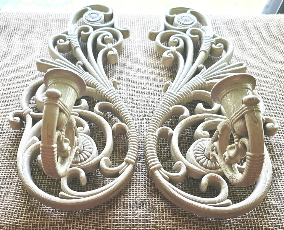 Par de apliques de pared Homco 1978 vintage imitación mimbre ratán #5517 marrón 16"  Foto 4 de 4