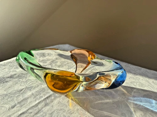 Vintage Murano Style Art Glass Bowl Ashtray Sommerso 19cm Heavy Glass