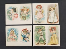 1901 antique BURPEE SEEDS CALENDARS victorian children 4pc SET baseball dolls AD