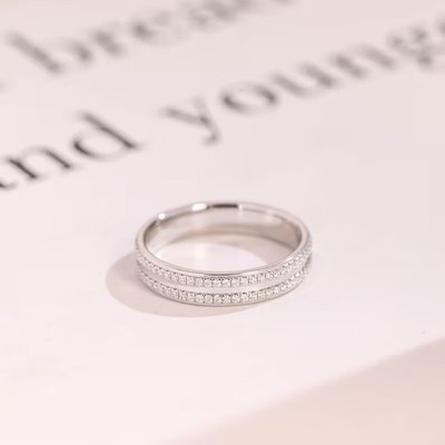 Round Cut Moissanite With 18k White Gold Plated Silver Women's Band Ring #72