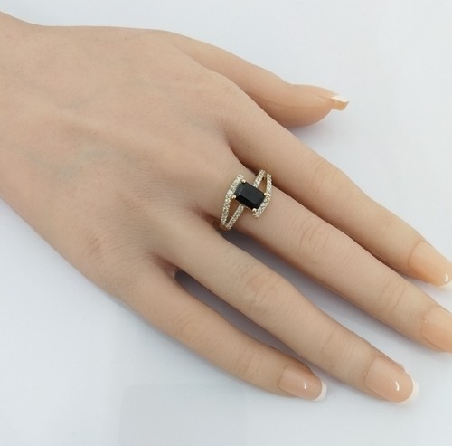 14K Yellow Gold Blue Emerald Cut Sapphire & Diamond Bypass Ring Size 9.5 FZZ - Picture 4 of 6