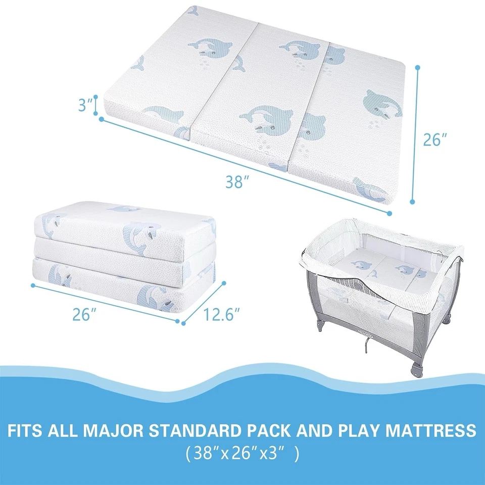 Colchón Triple Pack and Play,38"x26" N 38x26, Colchón Plegable Blanco-4  Foto 2 de 4