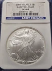 2007-W SILVER EAGLE $1 NGC MS69 EARLY RELEASE BURNISHED