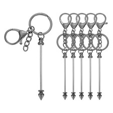 6Pcs Beadable Keychain Bars, Metal Blank Beaded Keychain, Metallic Black