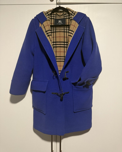 Rare Vintage Burberry Reversible Duffle Coat Royal Blue Nova Check Hooded UK