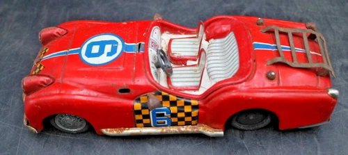 1960s Vtg Bandai Japan 8" 21cm Tin Friction TRIUMPH TR3 Toy Rarer #6 Rally Versi