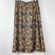 Vintage 90s The Villager Midi Skirt Size L Navy Gold Floral Paisley Cottagecore