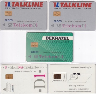 GERMANY GSM SIM - 5x D1 - 2x TALKLINE, 1x DEKRATEL, 1x MOBILNET, 1x TELEKOM USED