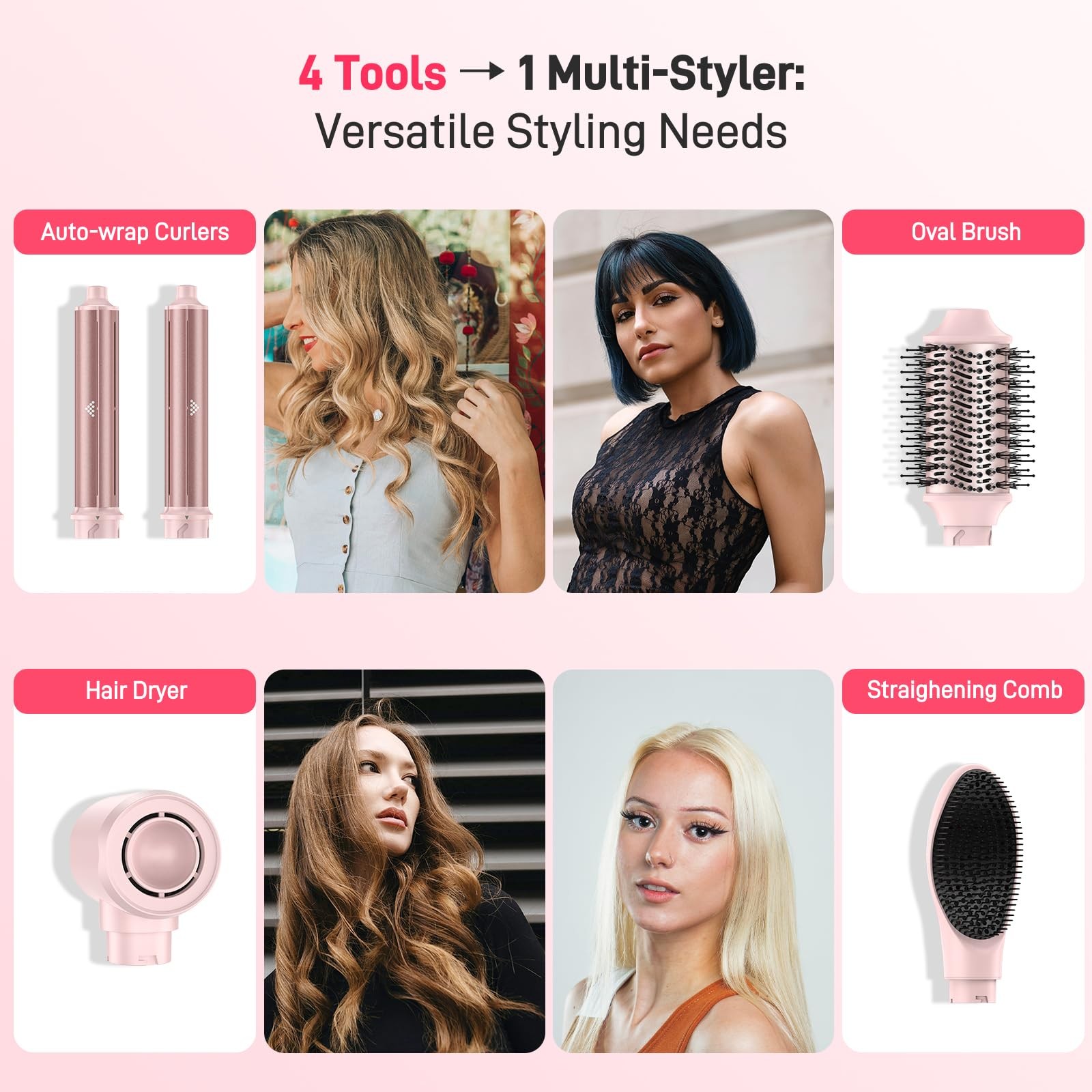 Dual Voltage Hot Air Styler Wrap - 5 in 1 Hair Dryer Brush with Fast Drying B...