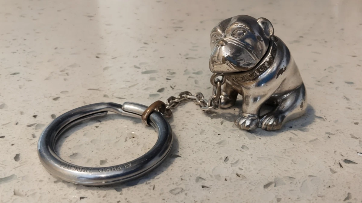 Dunhill Bulldog Motif Bag Charm Key Ring Keychain * Palladium