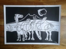 Vtg Original 90s Cesar Manrique Black & White  Print 1977 "Camels" 27.5" x 19.5"